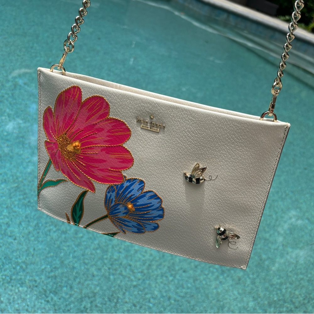 Kate Spade Cream Crossbody Bag with Pink and Blue Floral Design